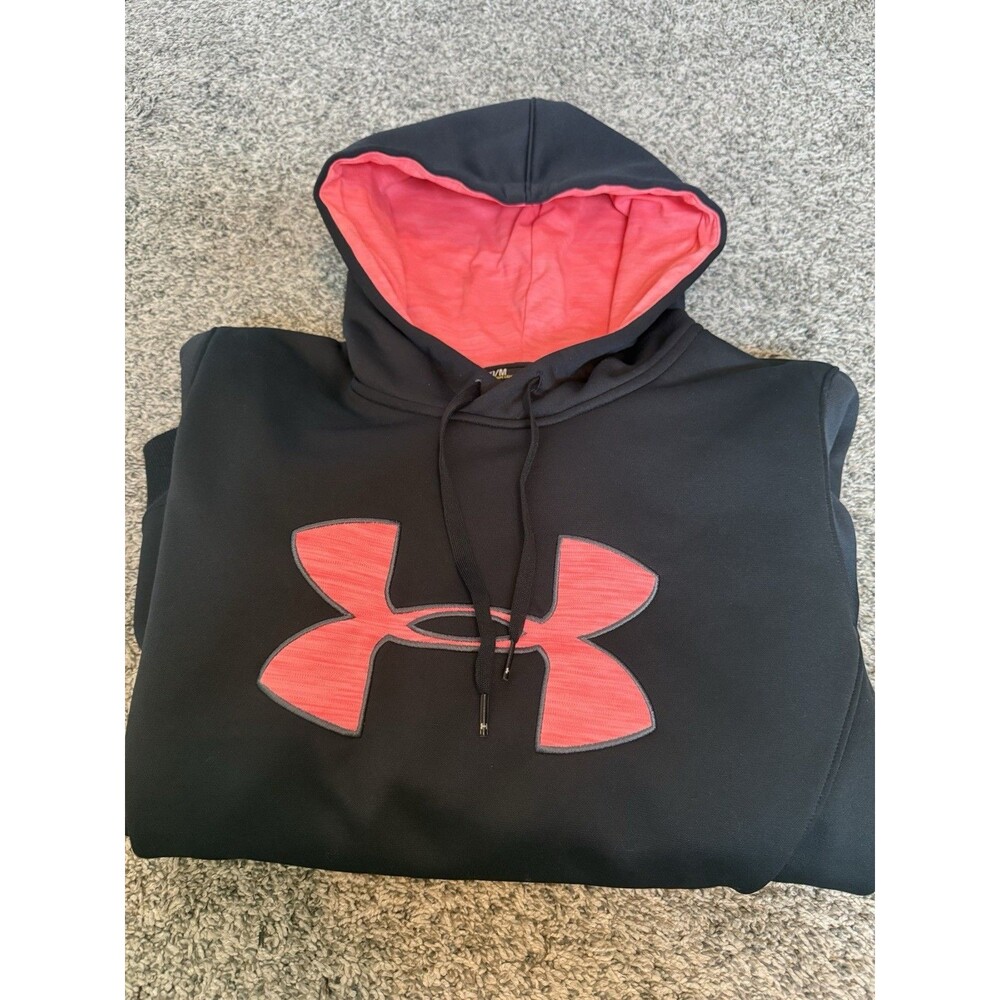 Under Armour Hoodie Women's Medium Black/Coral Pullover Pouch Pocket Logo